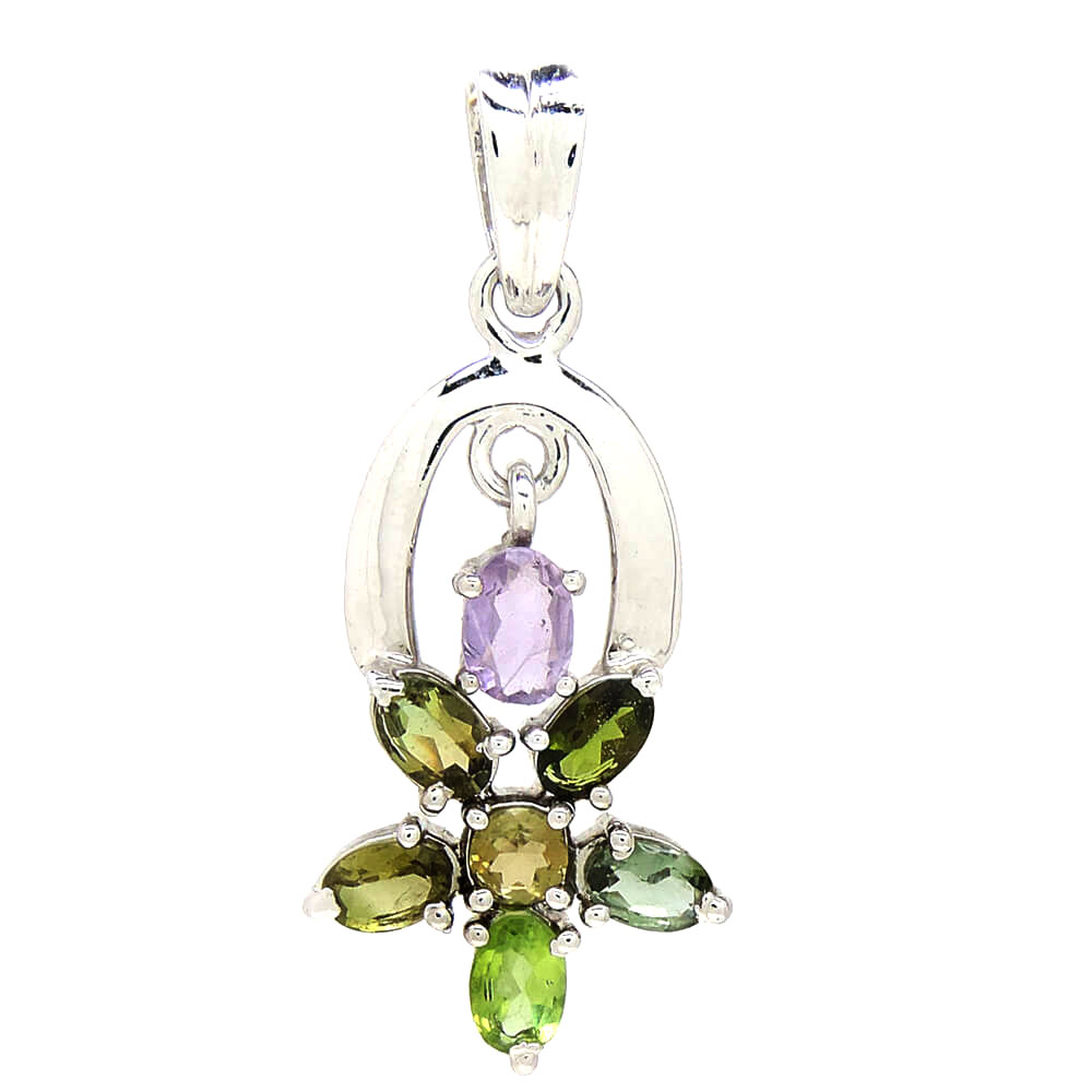 multy tourmalene silver pendent